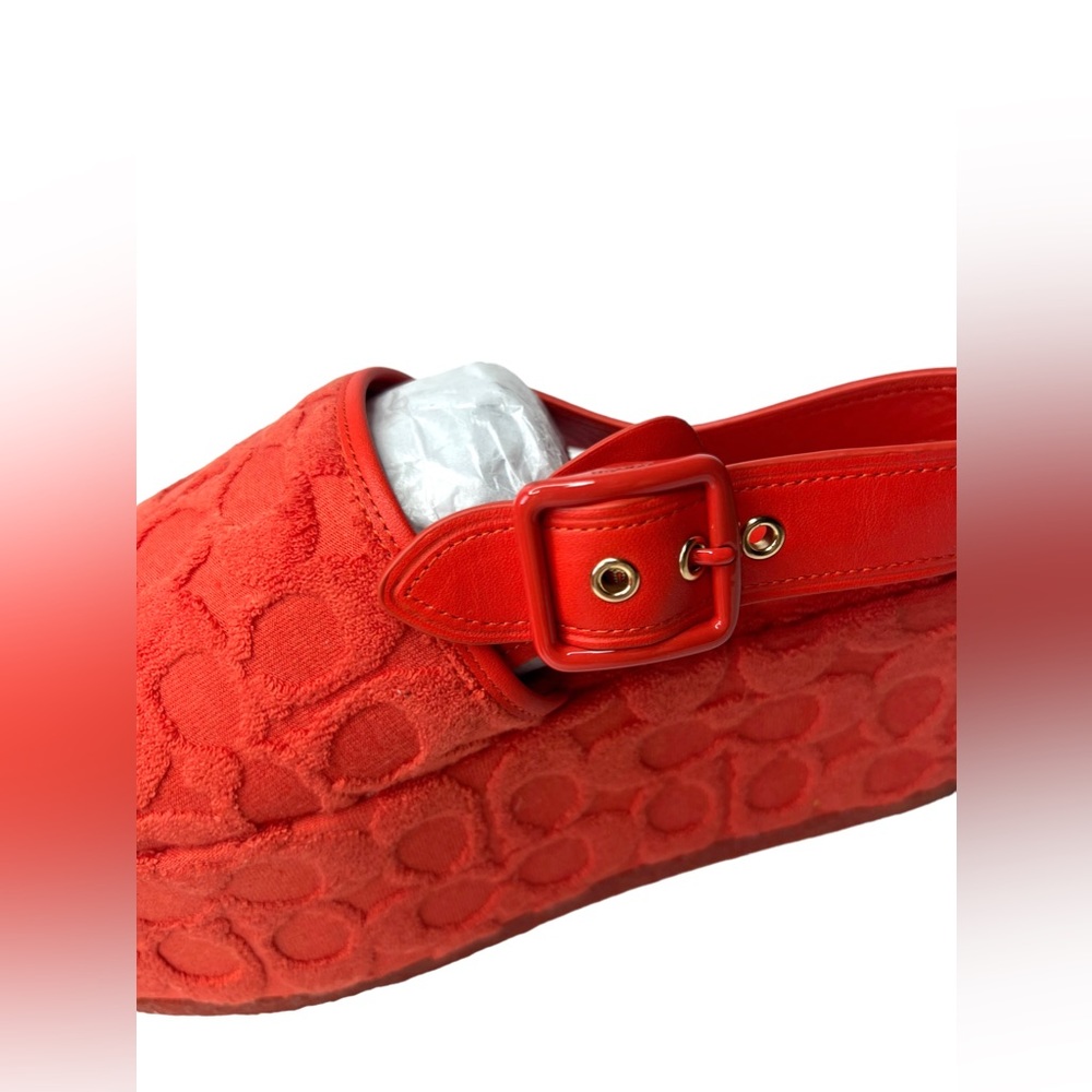 Coach Size 6.5 B Noelle Terry Cloth Platform Signature Sandals Leather MSRP $185 - Picture 13 of 14